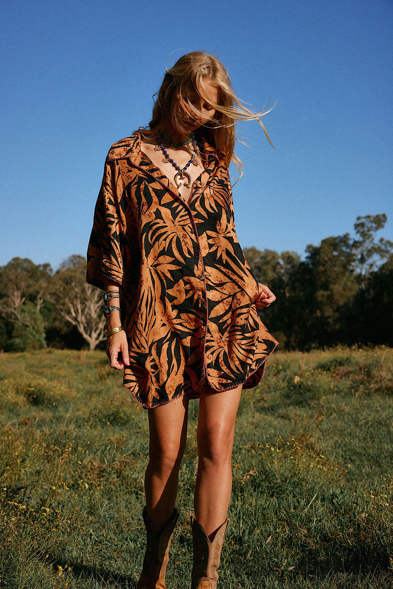 Calypso Blues Silk Jacquard Super Oversized Shirt - Chasing Unicorns