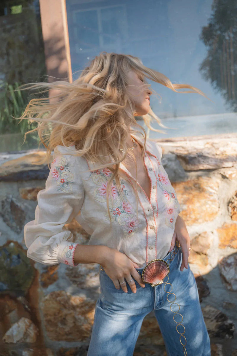Calypso Linen Embroidered Blouse - Chasing Unicorns