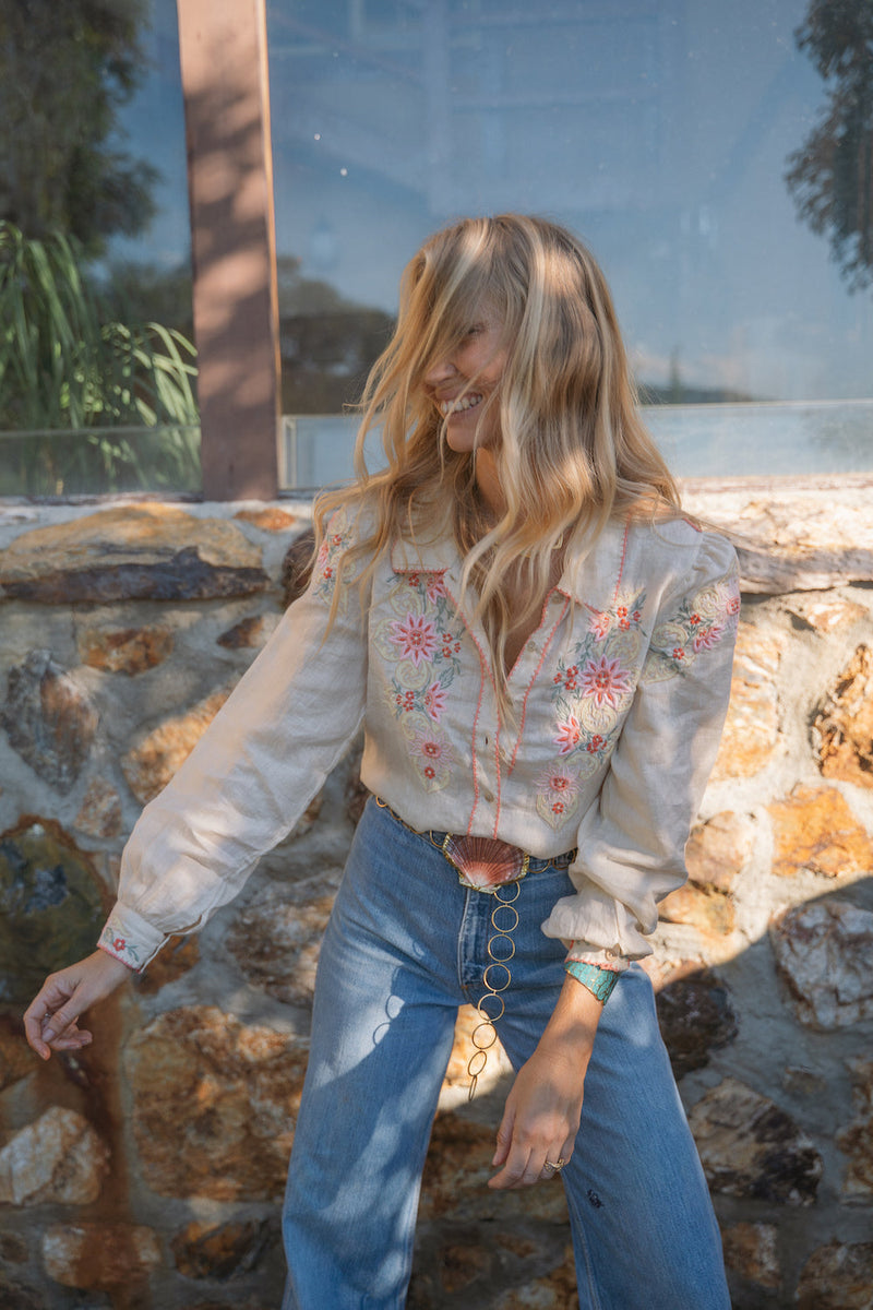 Calypso Linen Embroidered Blouse - Chasing Unicorns
