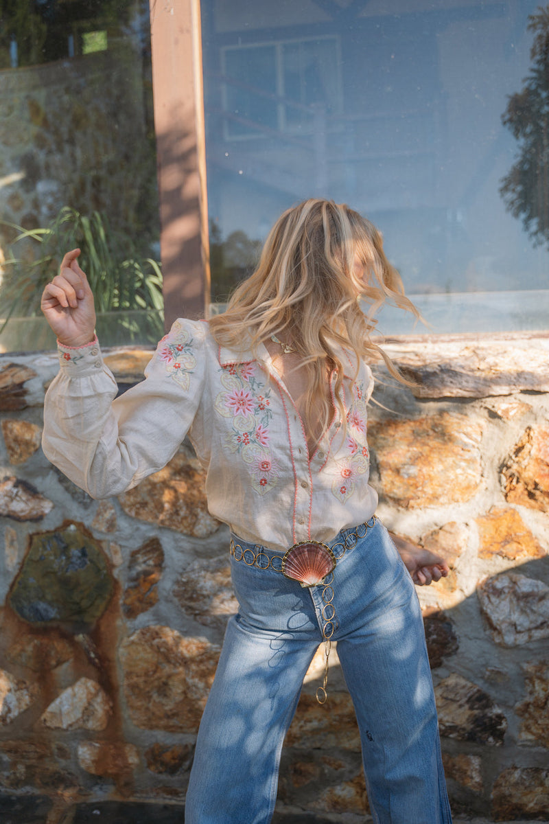 Calypso Linen Embroidered Blouse - Chasing Unicorns