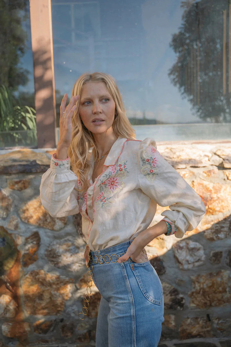 Calypso Linen Embroidered Blouse - Chasing Unicorns