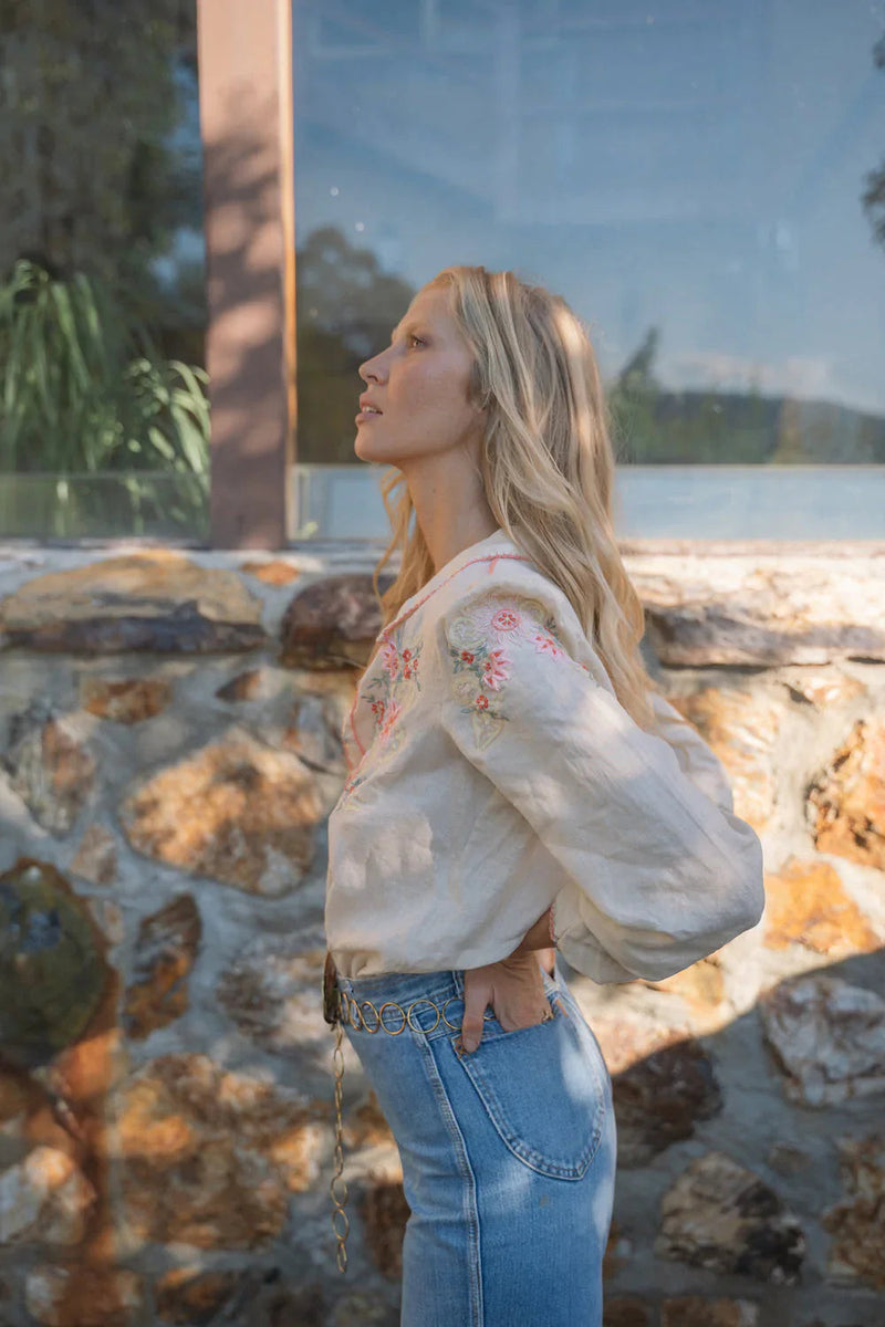 Calypso Linen Embroidered Blouse - Chasing Unicorns
