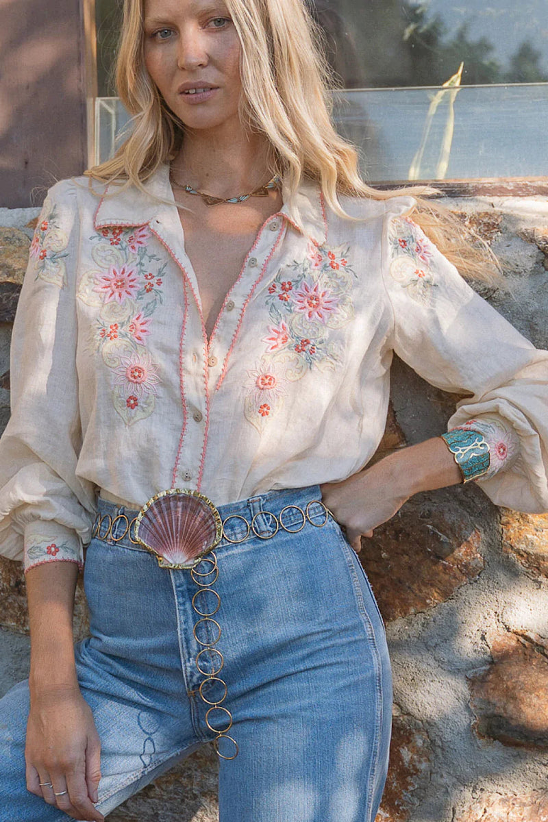 Calypso Linen Embroidered Blouse - Chasing Unicorns