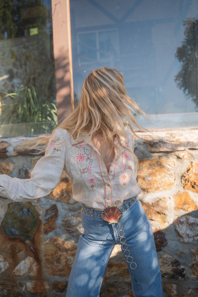 Calypso Linen Embroidered Blouse - Chasing Unicorns