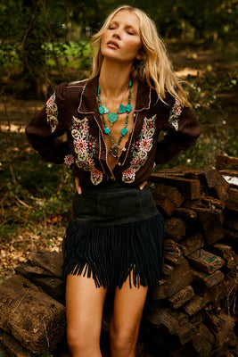 Calypso Linen Embroidered Blouse - Dark Chocolate