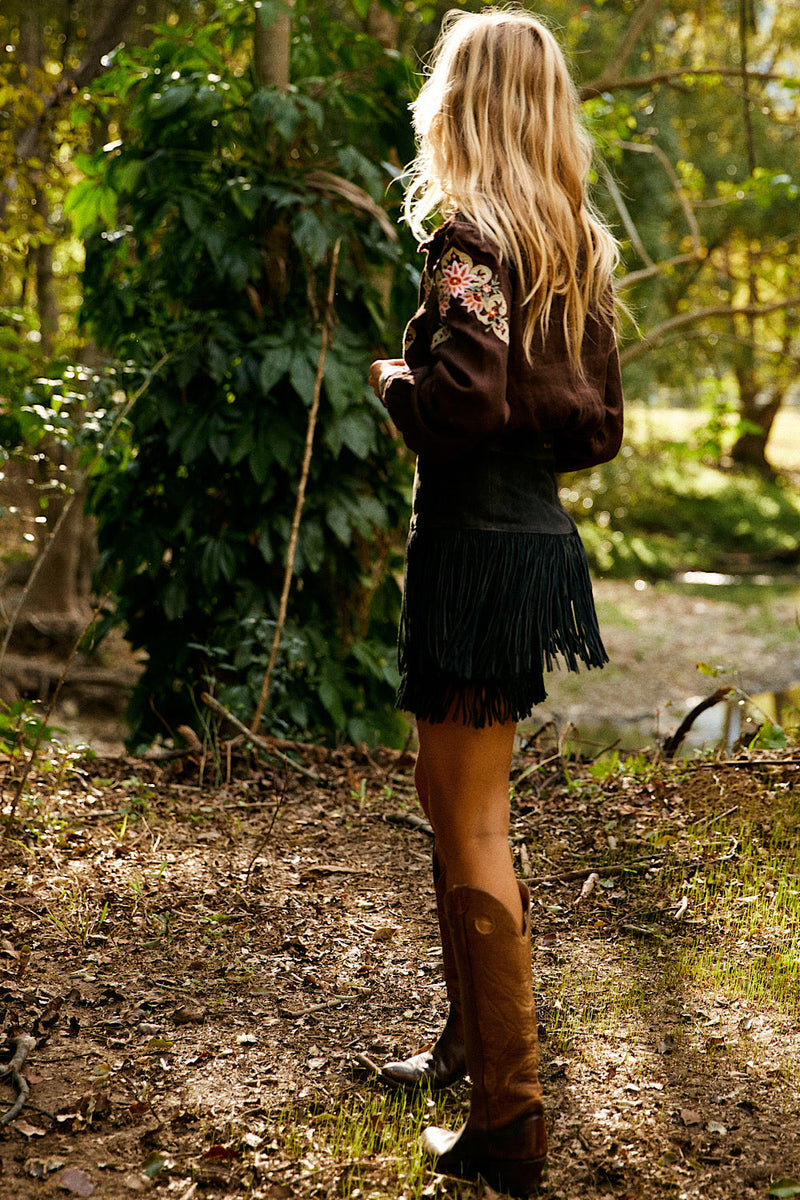 Calypso Linen Embroidered Blouse - Dark Chocolate - Chasing Unicorns