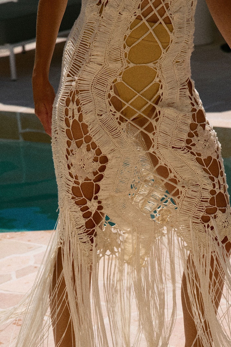 Chain Reaction Crochet Fringe Maxi Dress - Chasing Unicorns