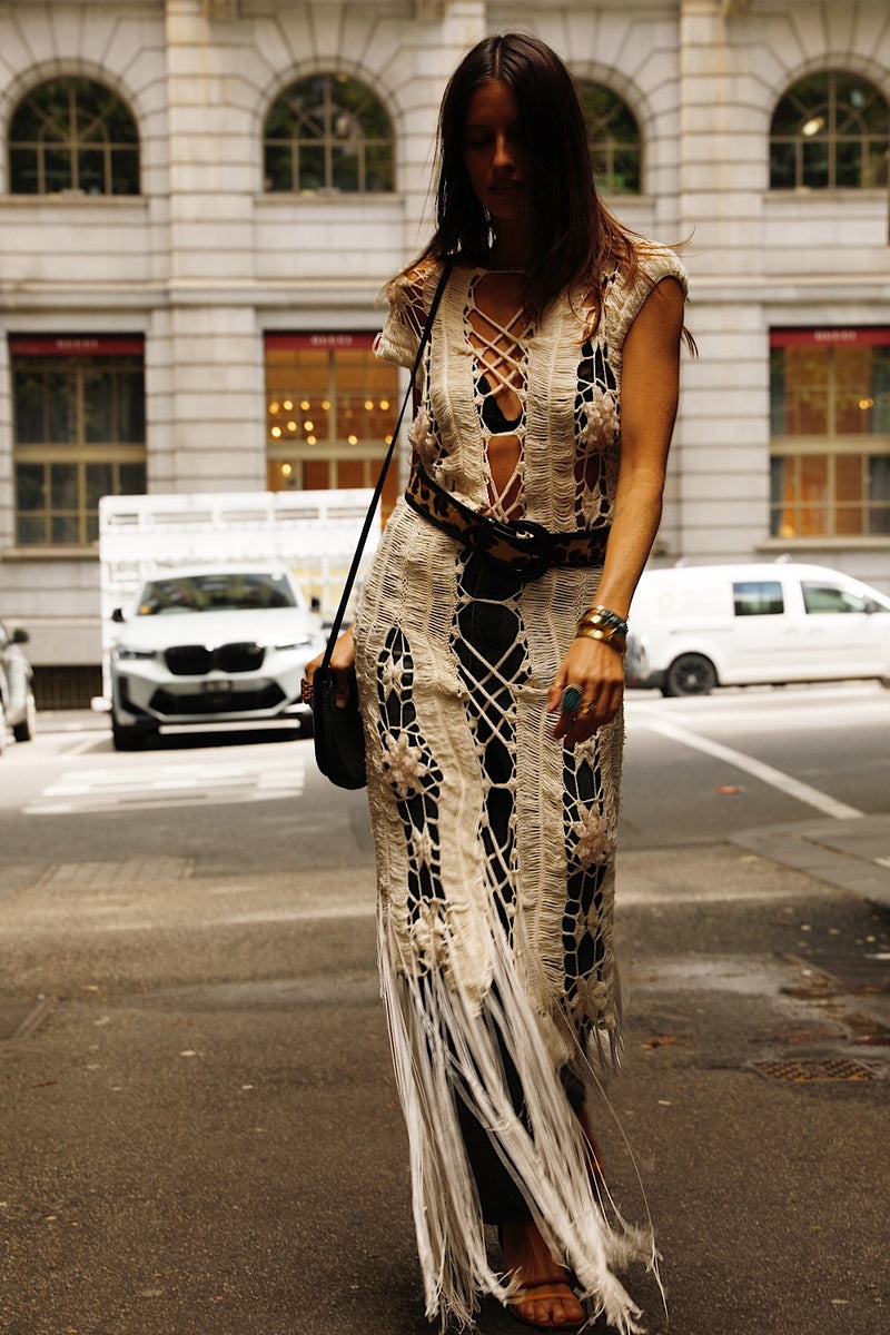 Chain Reaction Crochet Fringe Maxi Dress - Chasing Unicorns