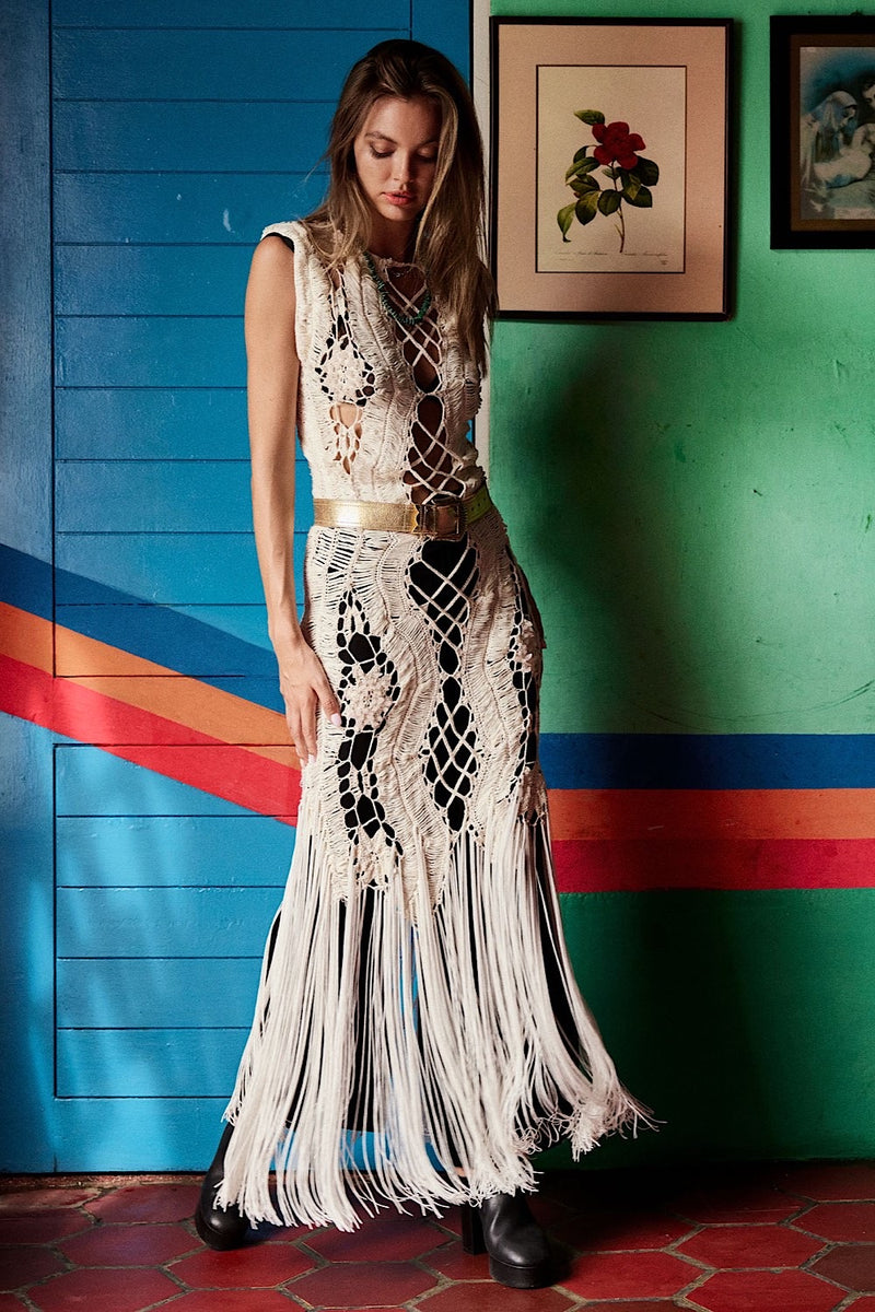 Chain Reaction Crochet Fringe Maxi Dress - Chasing Unicorns