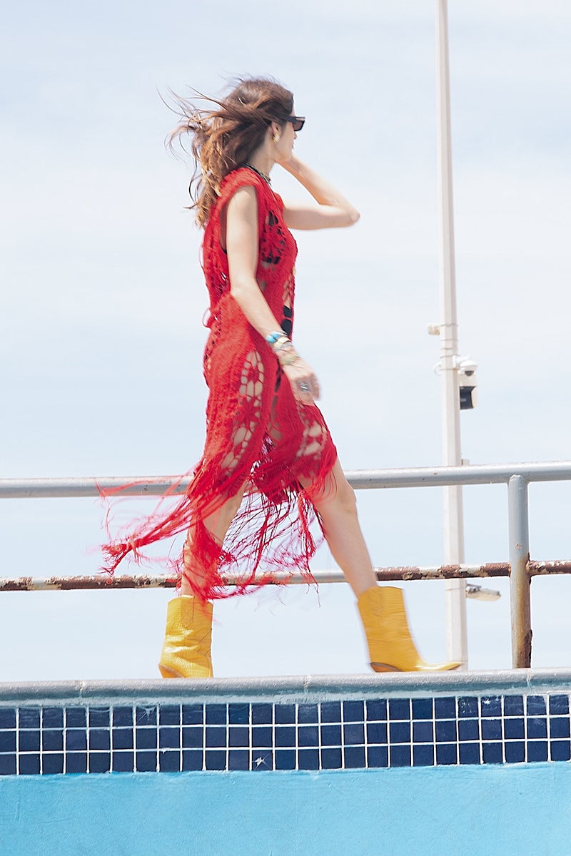 Chain Reaction Crochet Fringe Maxi Dress - Red - Chasing Unicorns