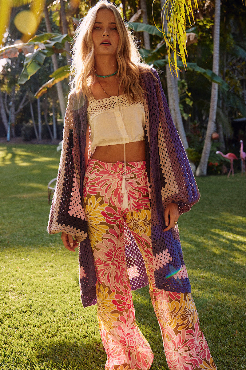 Colorado Girl Long Line Crochet Coat - Purple - Chasing Unicorns