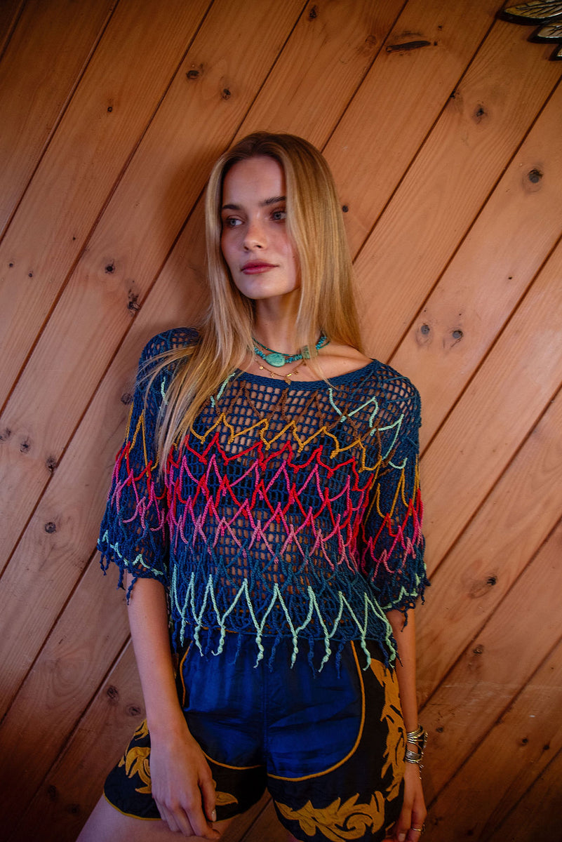 Colour My World Crochet Macrame Top - crochet top