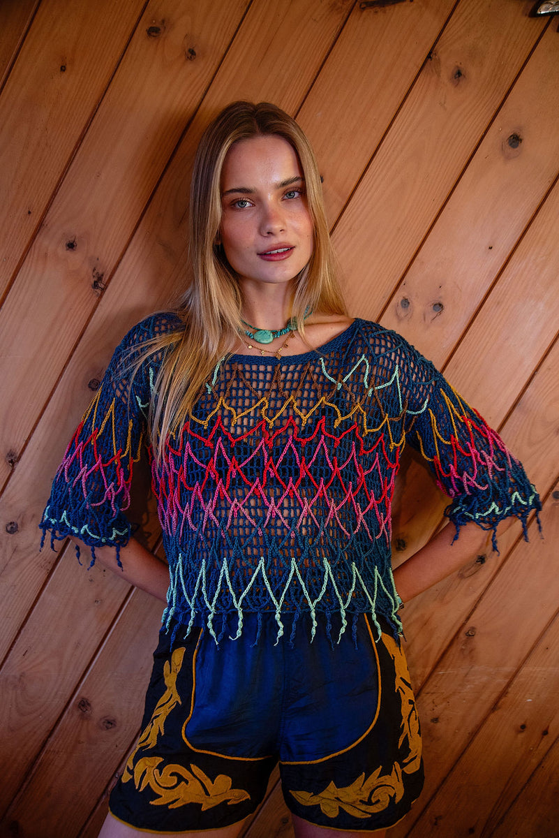 Colour My World Crochet Macrame Top - crochet top