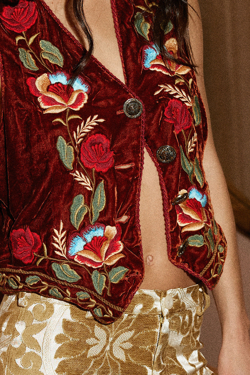 Come On Home Embroidered Silk Velvet Vest - Chasing Unicorns
