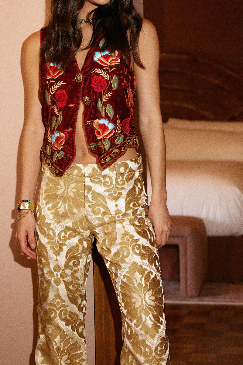 Come On Home Embroidered Silk Velvet Vest - Chasing Unicorns