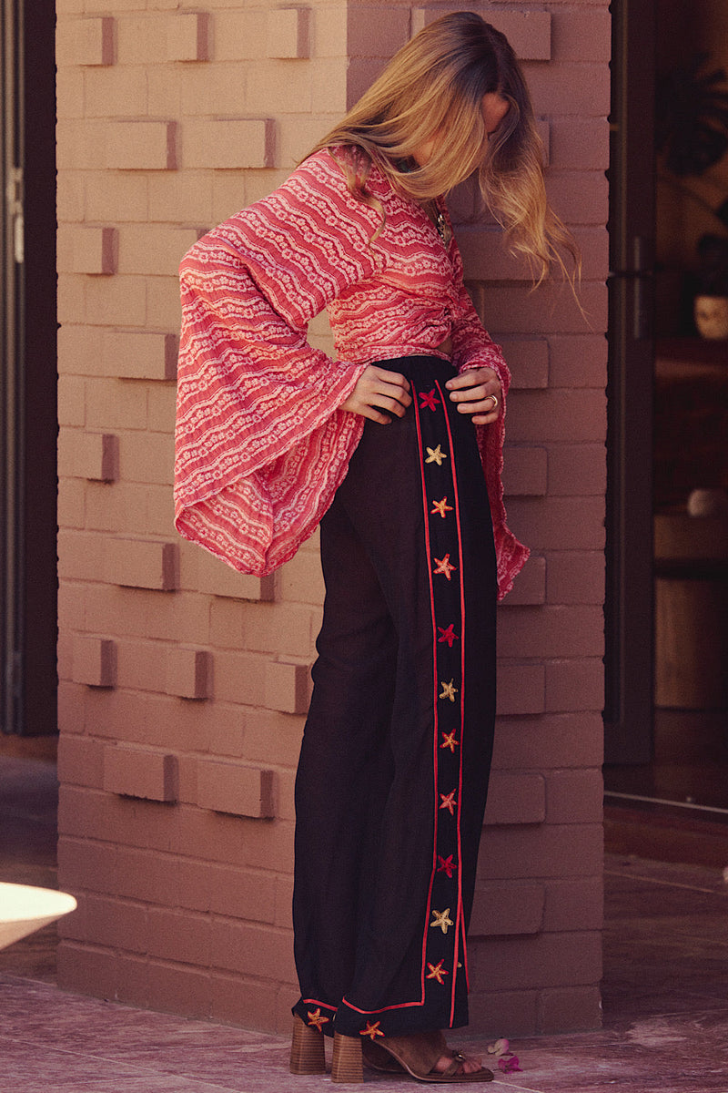 Cosmic Dance Embroidered Star Pants - Black - Chasing Unicorns