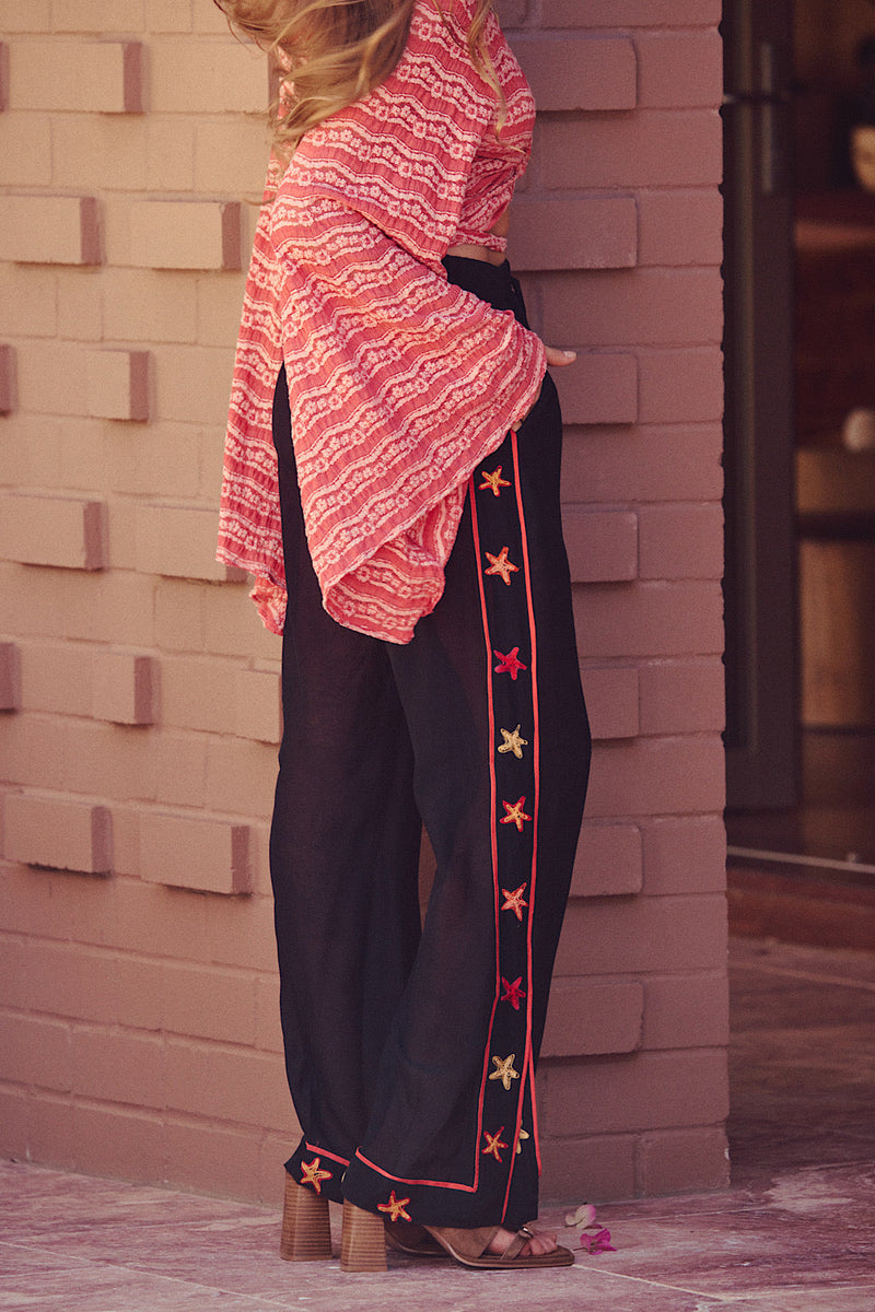 Cosmic Dance Embroidered Star Pants - Black - Chasing Unicorns
