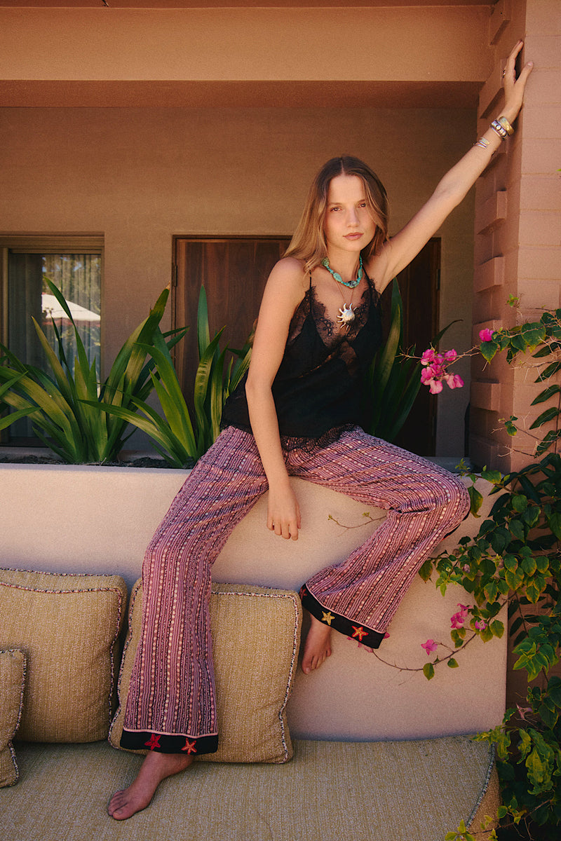 Cosmic Dance Embroidered Star Pants - dusty pink - Chasing Unicorns