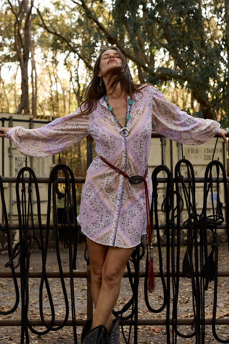 Country Girl Embroidered Cotton Shirtdress - Chasing Unicorns