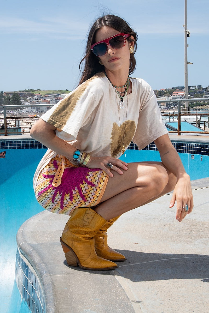 Cover Me In Sunshine Appliqué Sun Crochet Wrap Skirt - Chasing Unicorns