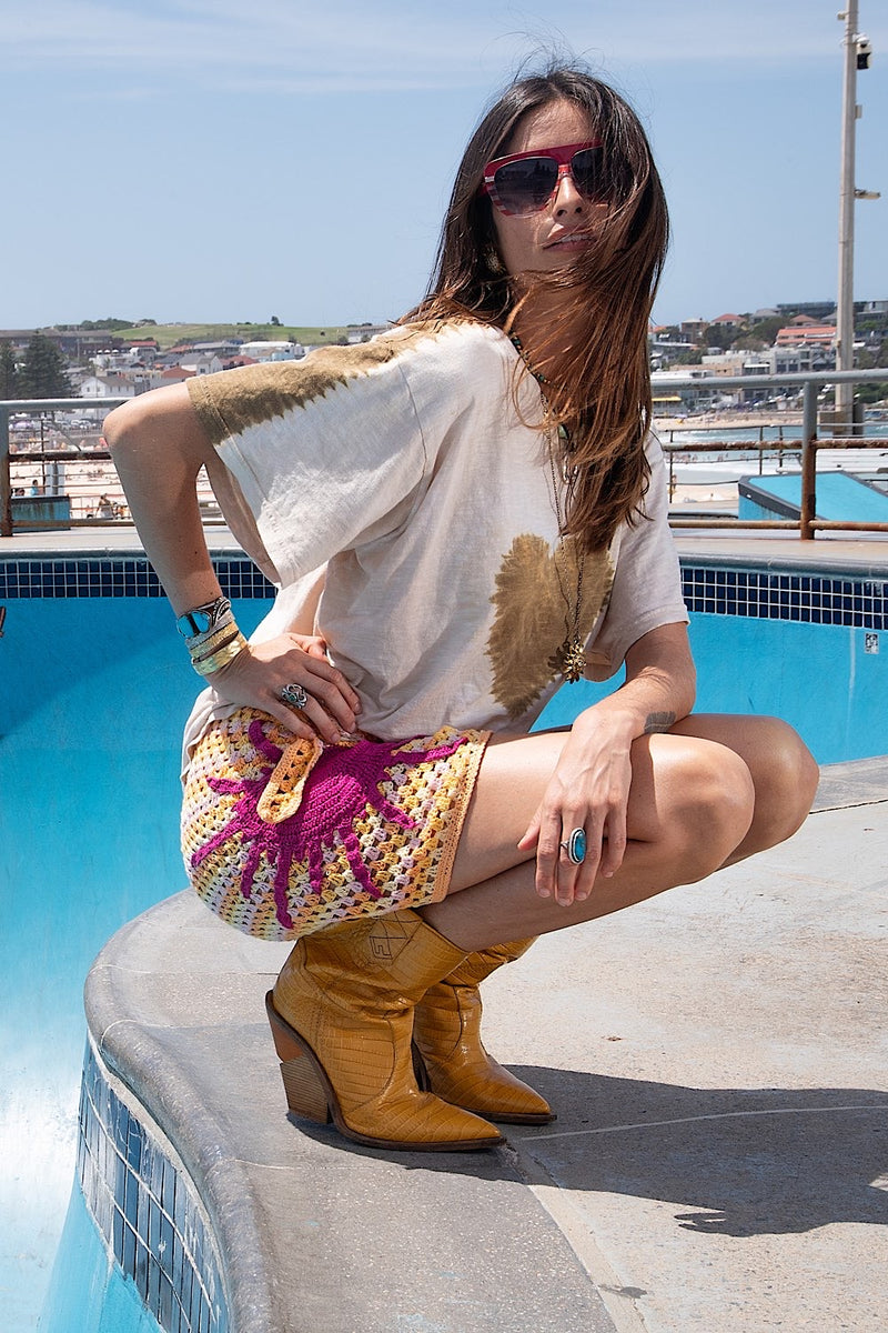 Cover Me In Sunshine Appliqué Sun Crochet Wrap Skirt - Chasing Unicorns