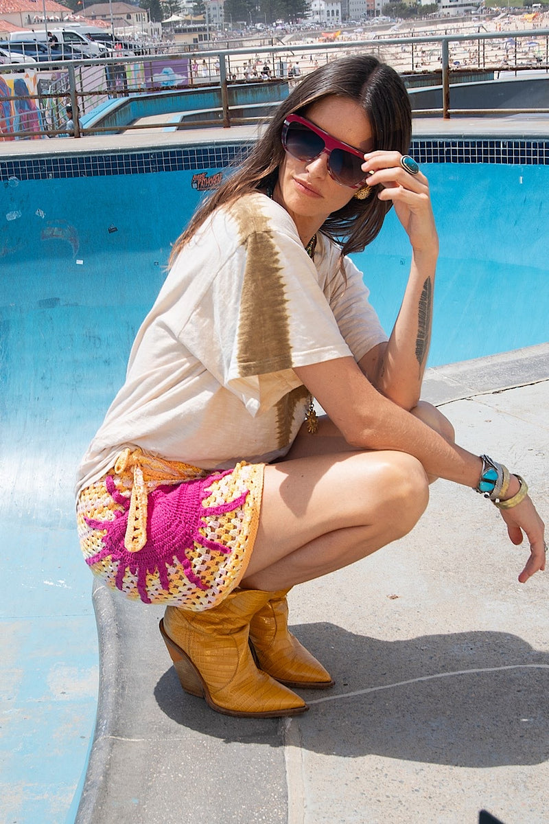 Cover Me In Sunshine Appliqué Sun Crochet Wrap Skirt - Chasing Unicorns