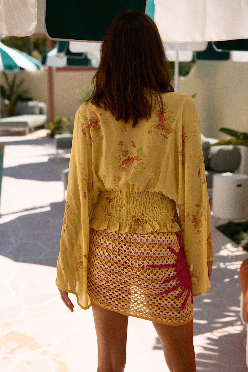 Cover Me In Sunshine Appliqué Sun Crochet Wrap Skirt - Chasing Unicorns