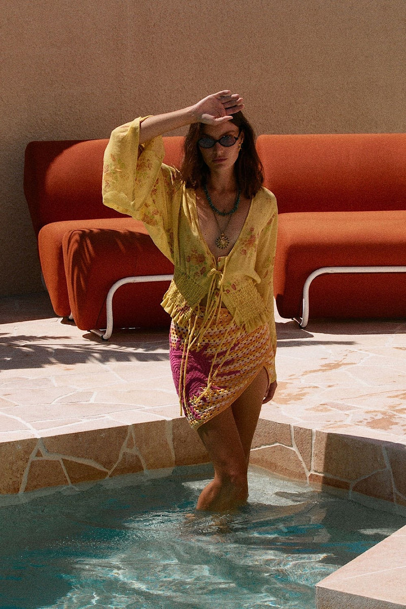 Cover Me In Sunshine Appliqué Sun Crochet Wrap Skirt - Chasing Unicorns