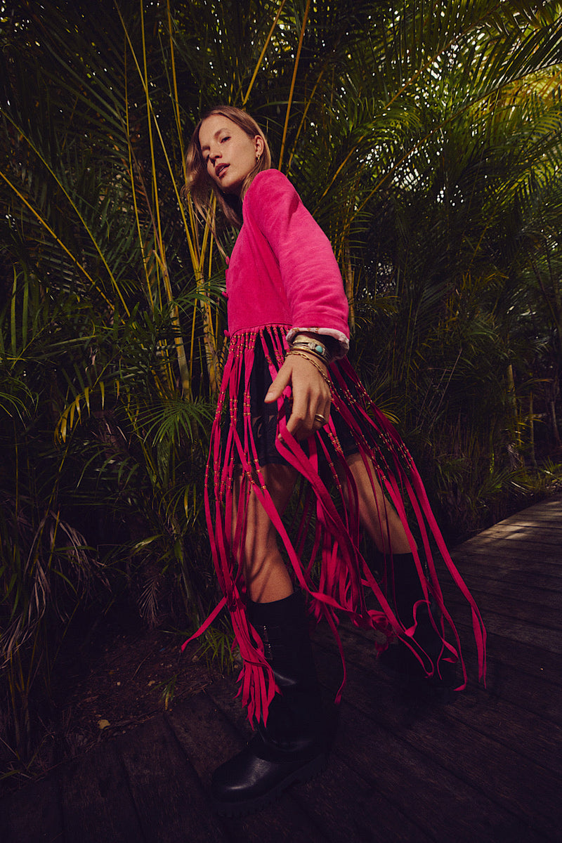 Dancing Barefoot Suede Fringe Jacket - Fuchsia - Chasing Unicorns