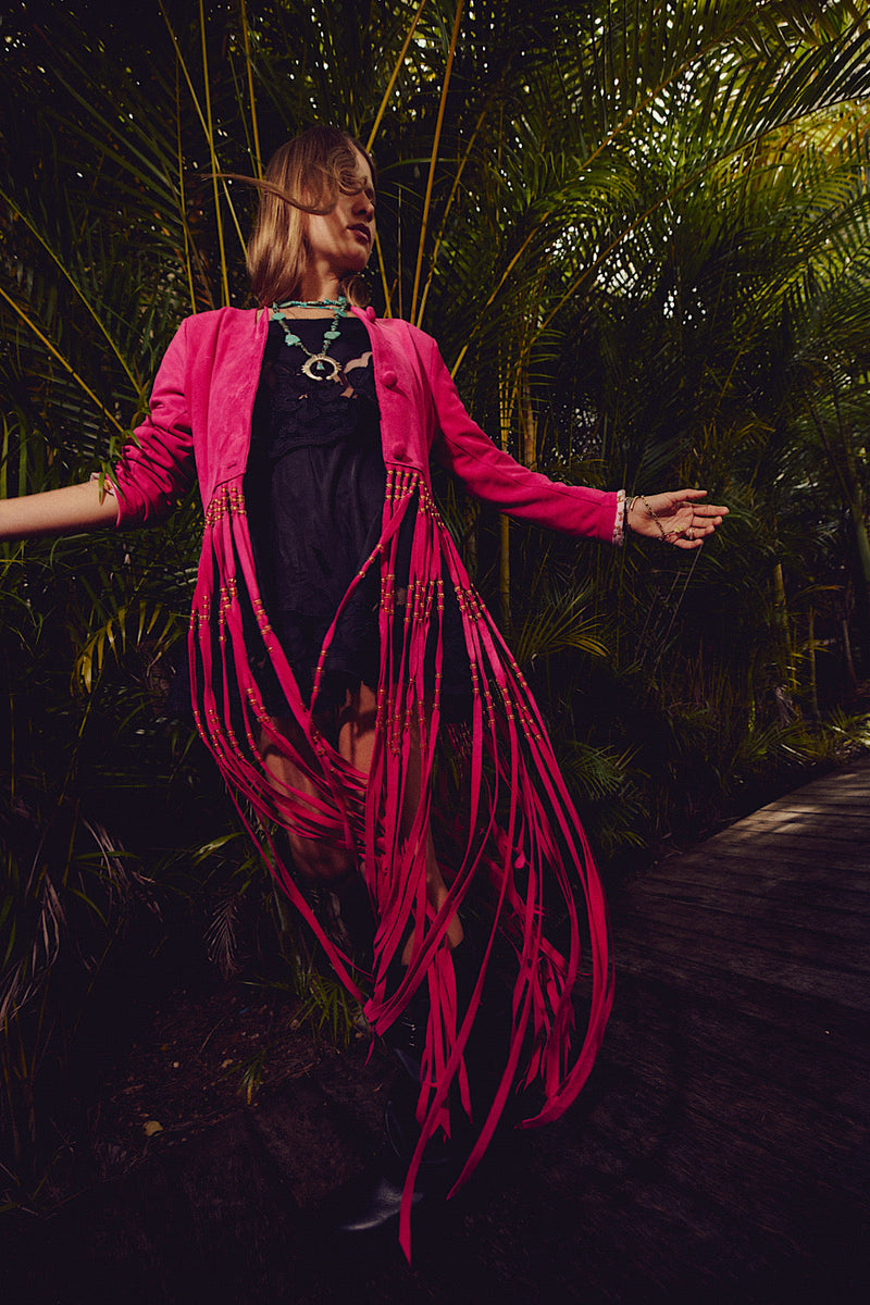 Dancing Barefoot Suede Fringe Jacket - Fuchsia - Chasing Unicorns