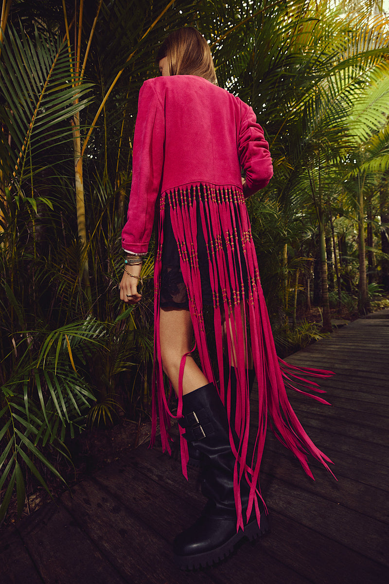 Dancing Barefoot Suede Fringe Jacket - Fuchsia - Chasing Unicorns