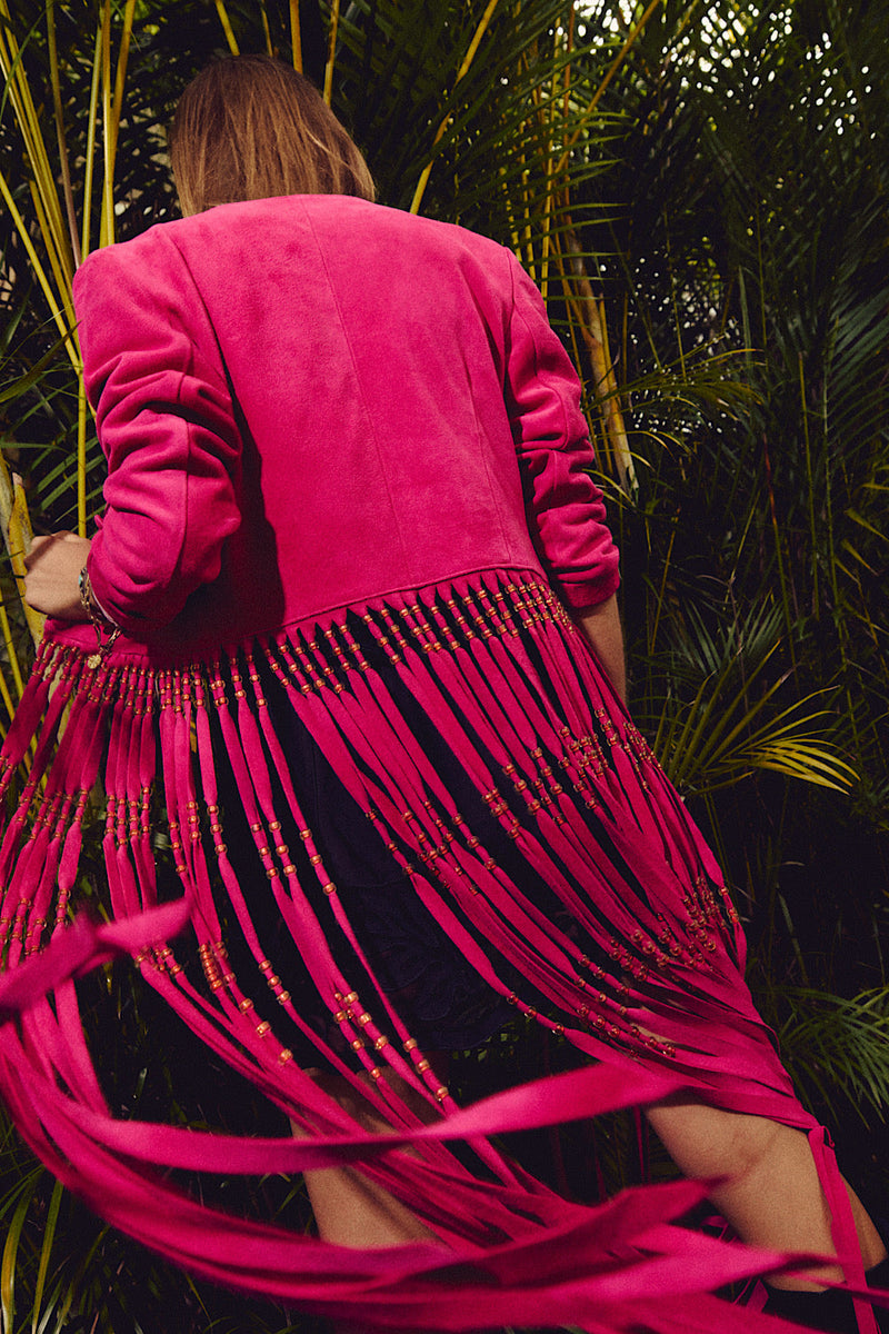 Dancing Barefoot Suede Fringe Jacket - Fuchsia - Chasing Unicorns
