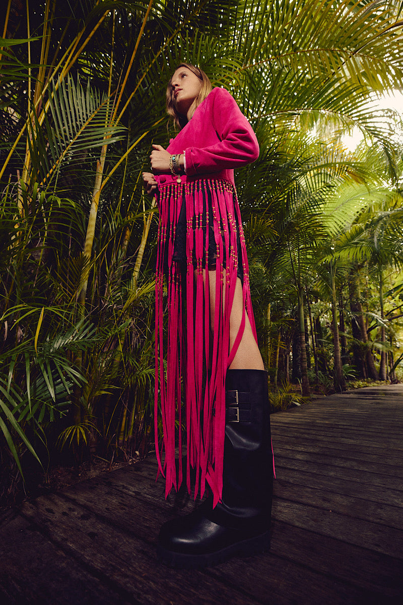 Dancing Barefoot Suede Fringe Jacket - Fuchsia - Chasing Unicorns