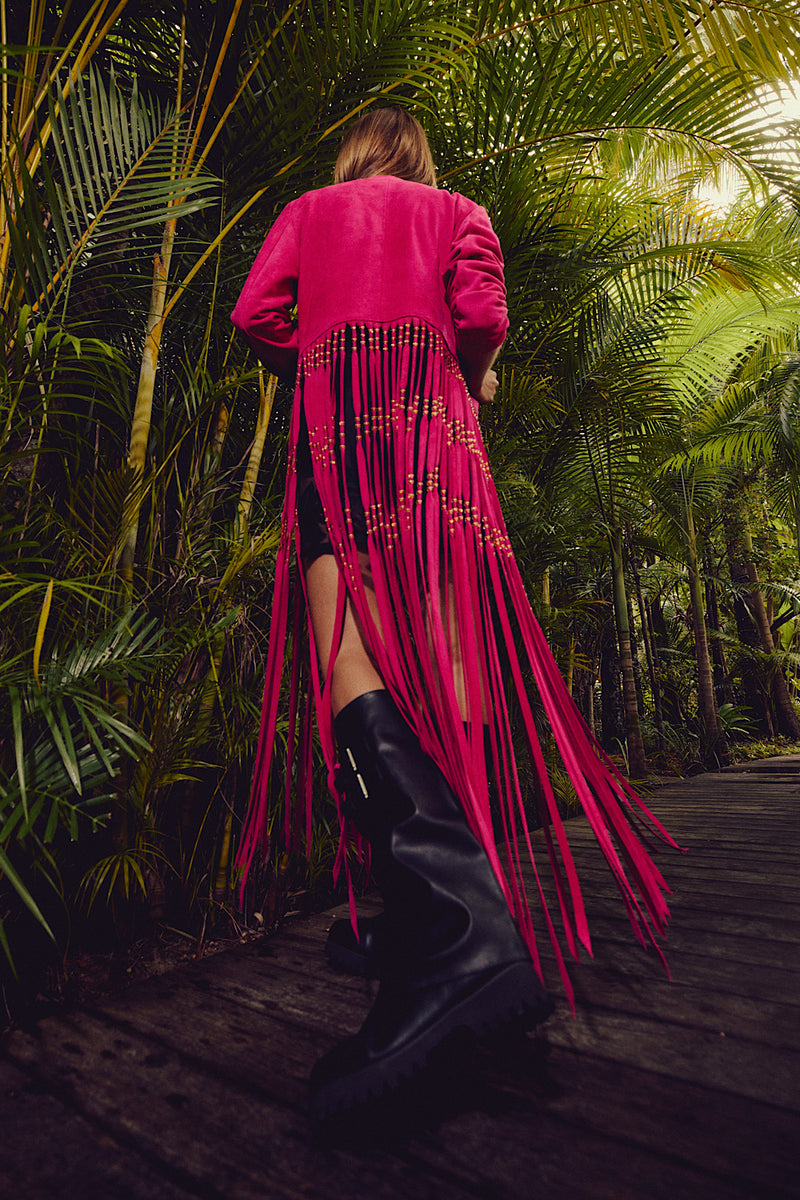 Dancing Barefoot Suede Fringe Jacket - Fuchsia - Chasing Unicorns