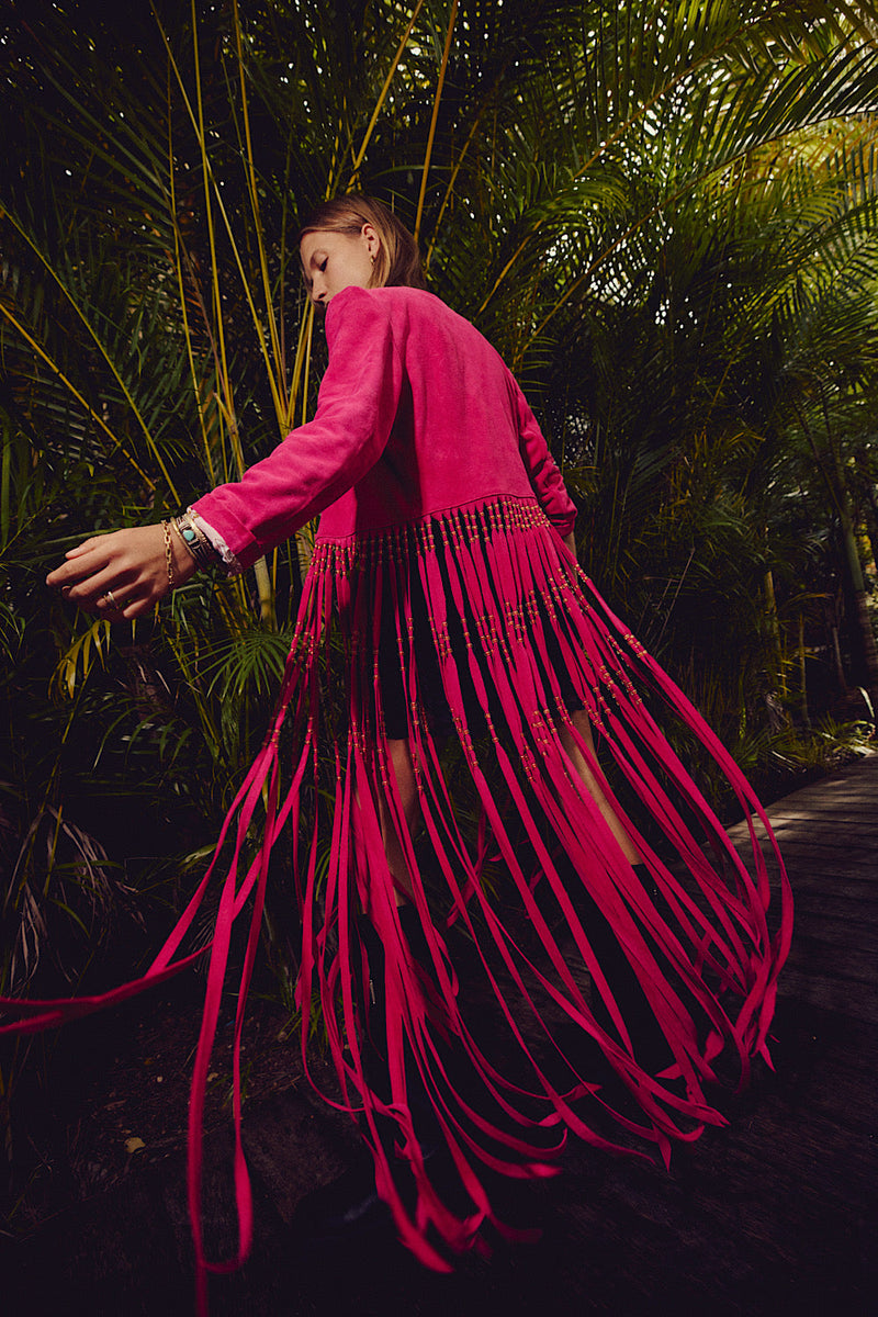 Dancing Barefoot Suede Fringe Jacket - Fuchsia - Chasing Unicorns