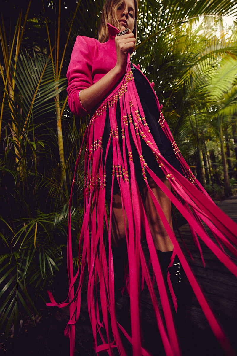 Dancing Barefoot Suede Fringe Jacket - Fuchsia - Chasing Unicorns