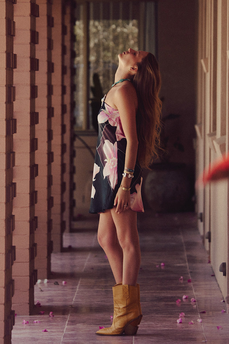 Desert Rose Hand Painted Silk Strapless Mini Dress - Chasing Unicorns