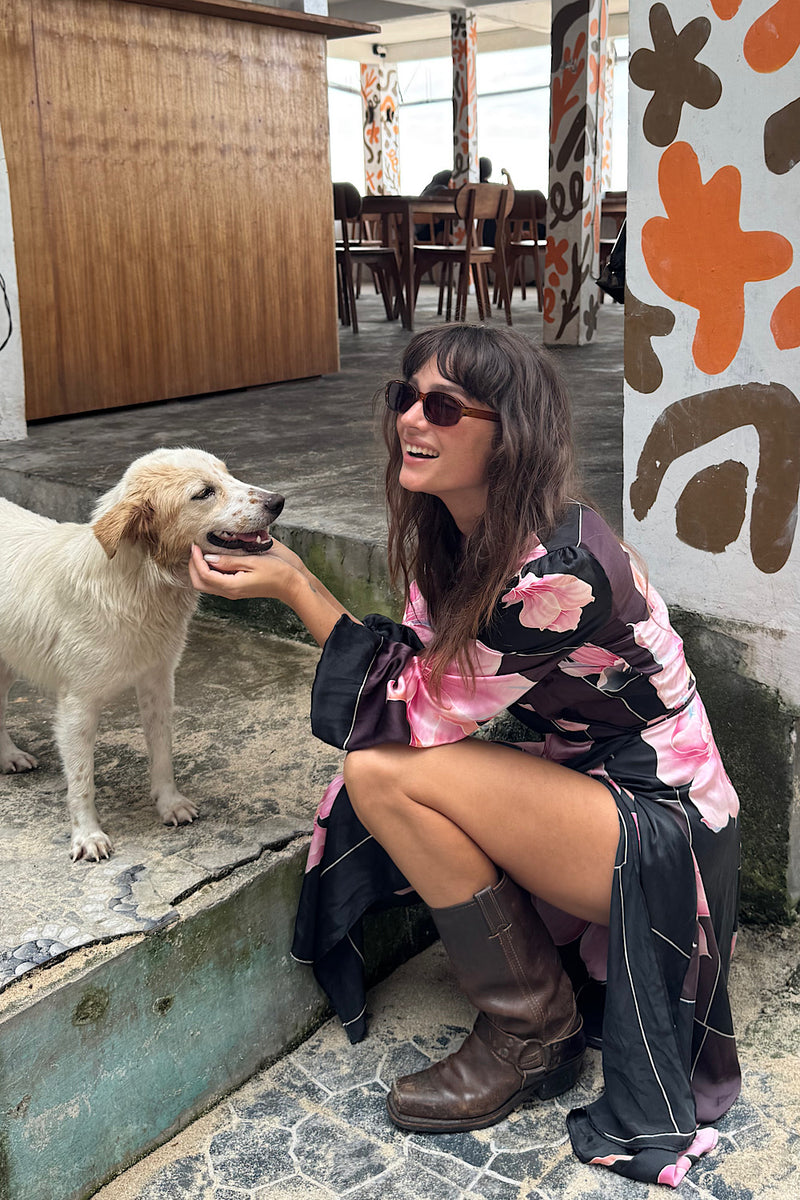 Desert Rose Silk Hand Painted Wrap Midi Dress - Chasing Unicorns