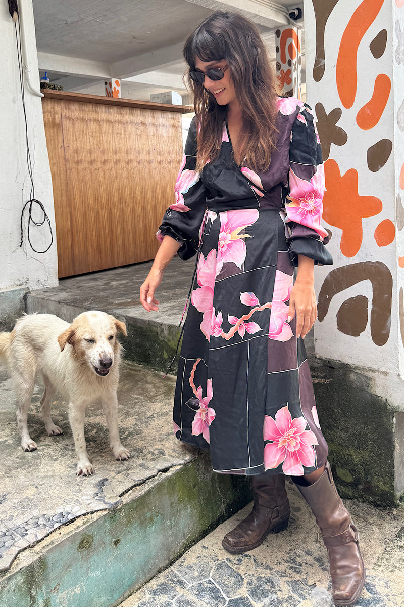 Desert Rose Silk Hand Painted Wrap Midi Dress - Chasing Unicorns