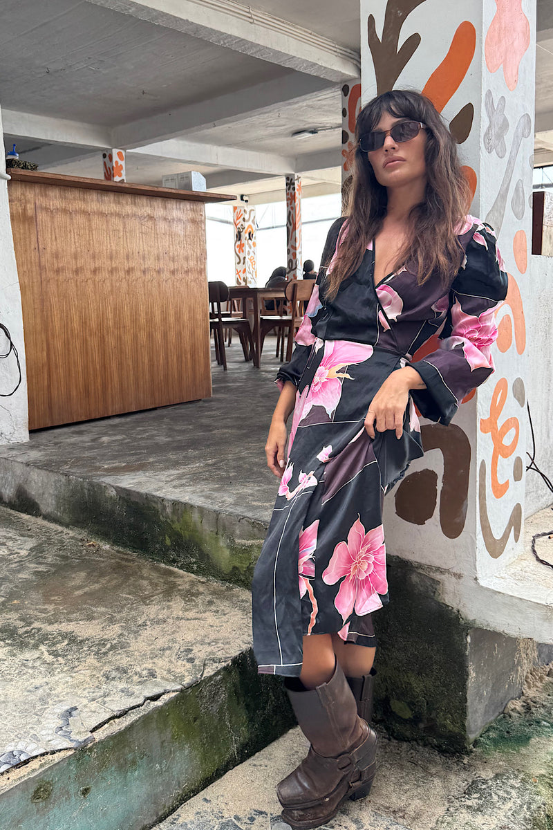 Desert Rose Silk Hand Painted Wrap Midi Dress - Chasing Unicorns