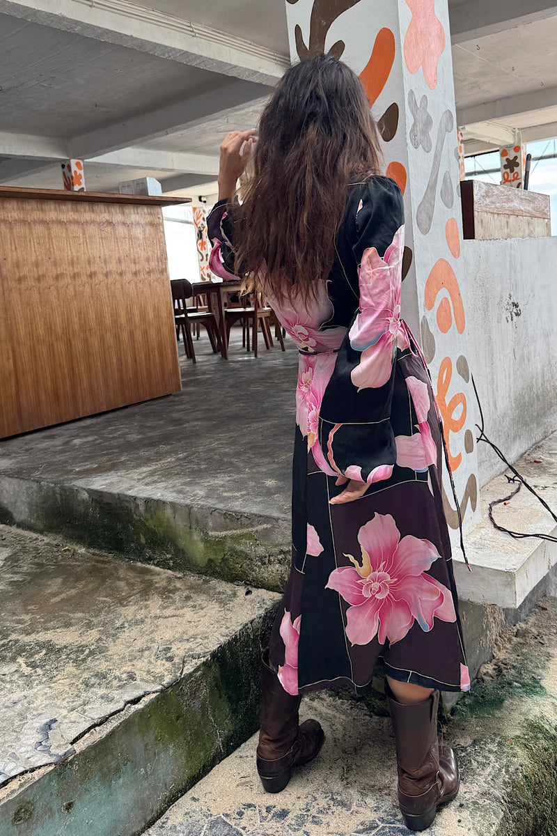 Desert Rose Silk Hand Painted Wrap Midi Dress - Chasing Unicorns