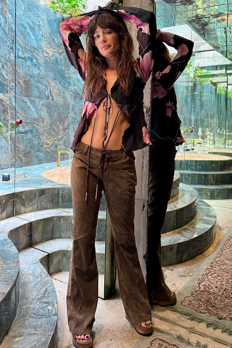 Desert Rose Silk Satin Tie Blouse - Chasing Unicorns