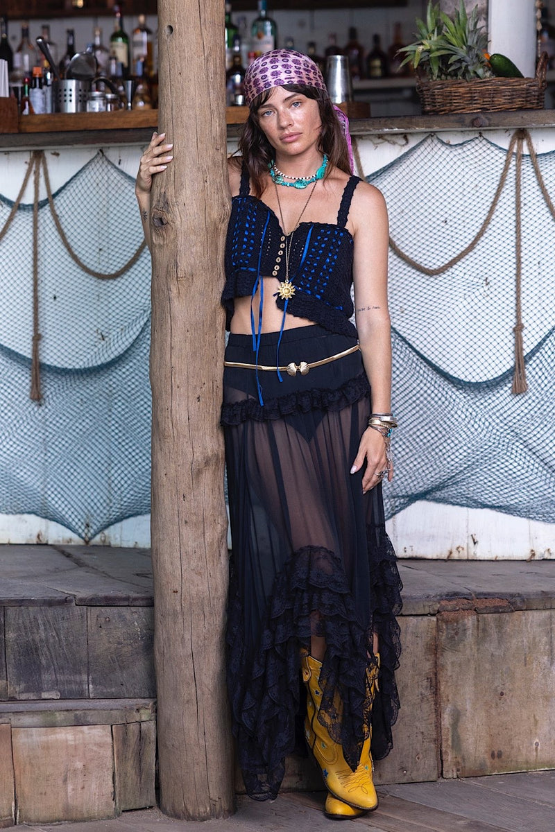 Die Another Day Silk Chiffon And Lace Skirt - Chasing Unicorns