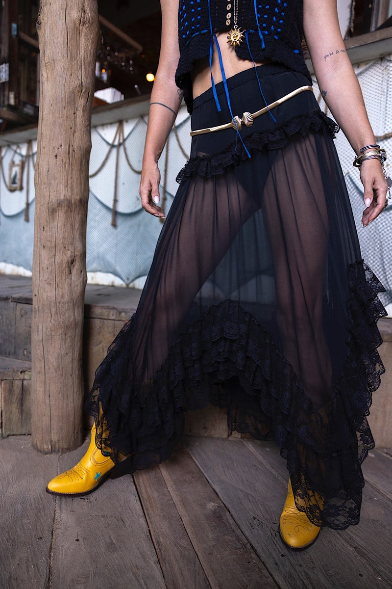 Die Another Day Silk Chiffon And Lace Skirt - Chasing Unicorns