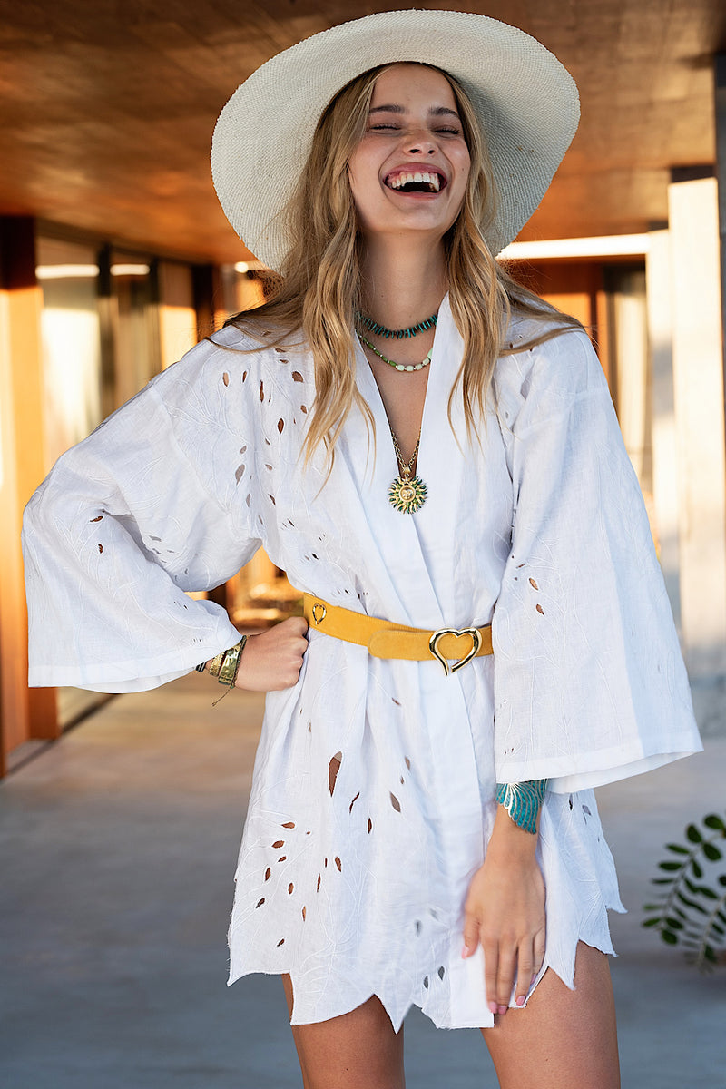 Do You Dream Linen Cutwork Robe - Chasing Unicorns