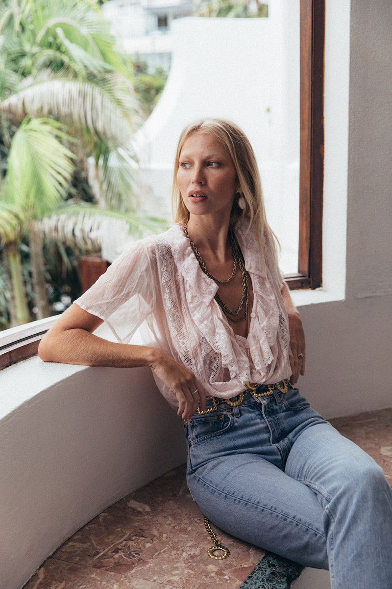 Fly Like An Eagle Silk Chiffon Blouse - Pale Pink - Chasing Unicorns