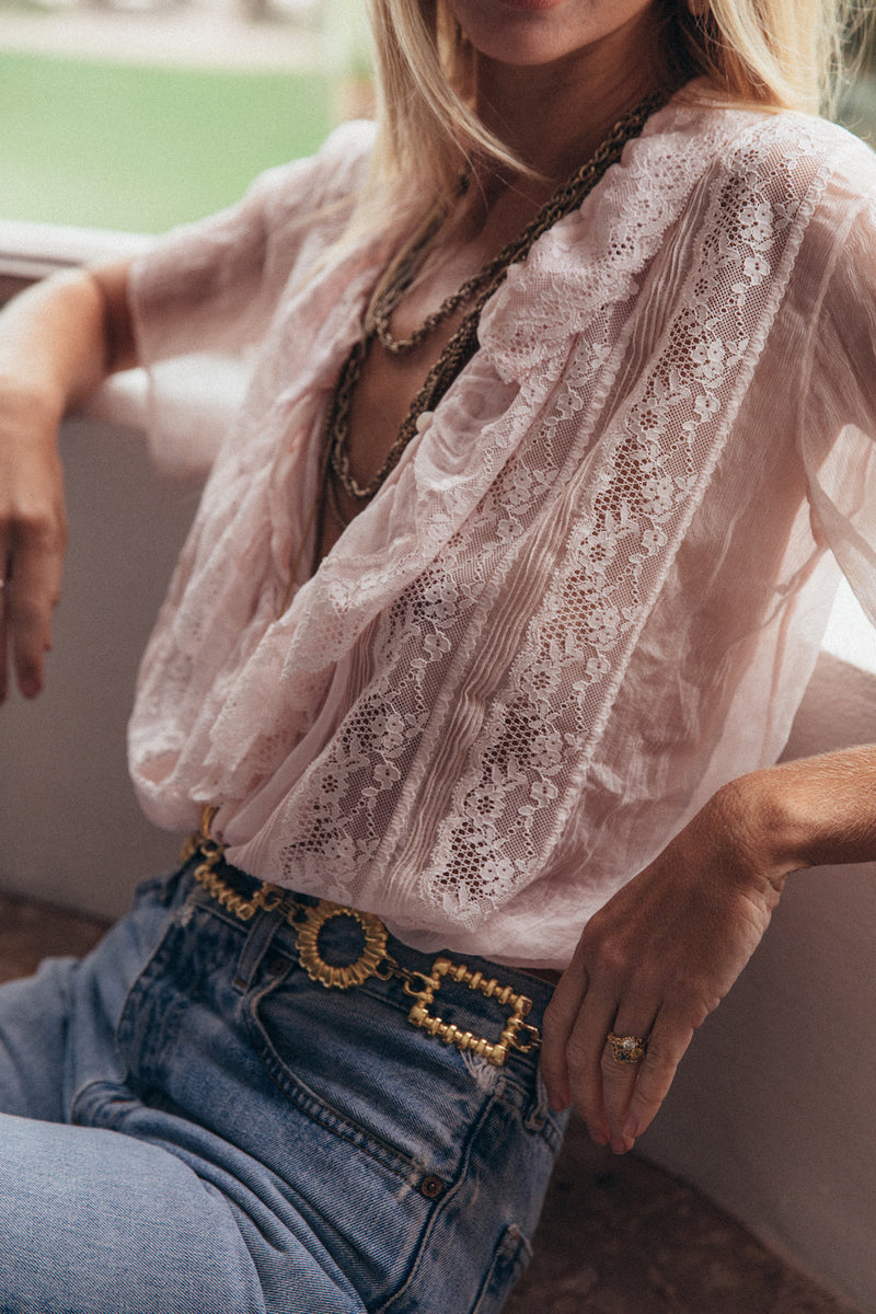 Fly Like An Eagle Silk Chiffon Blouse - Pale Pink - Chasing Unicorns