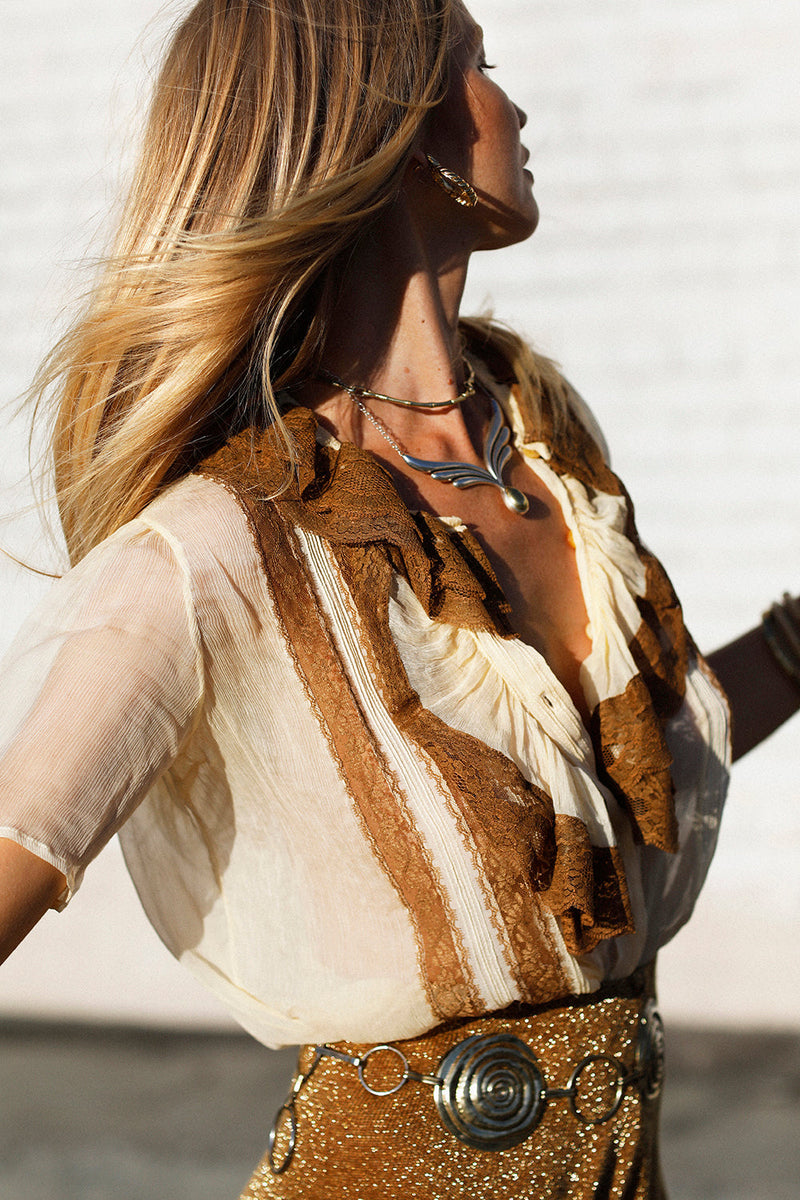 Fly Like An Eagle Silk Chiffon Blouse - Palomino - Chasing Unicorns