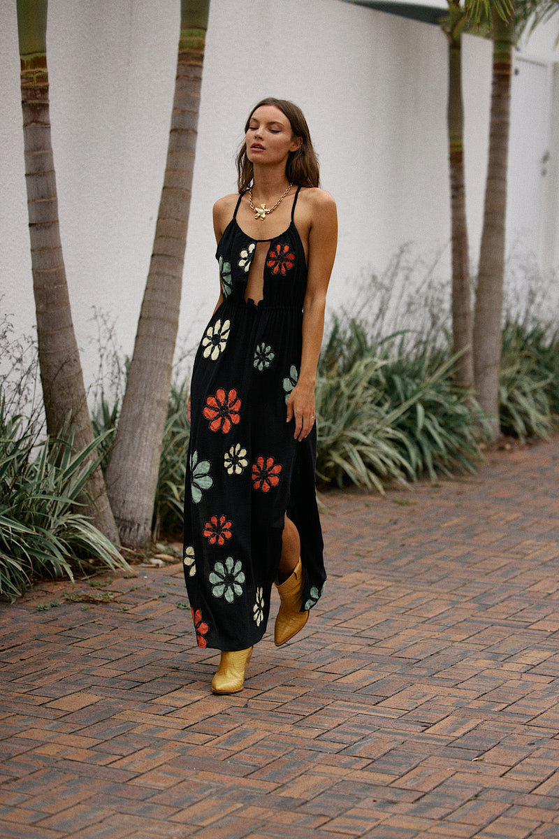 Freedom Appliqué Floral Embroidered Maxi Dress - Chasing Unicorns
