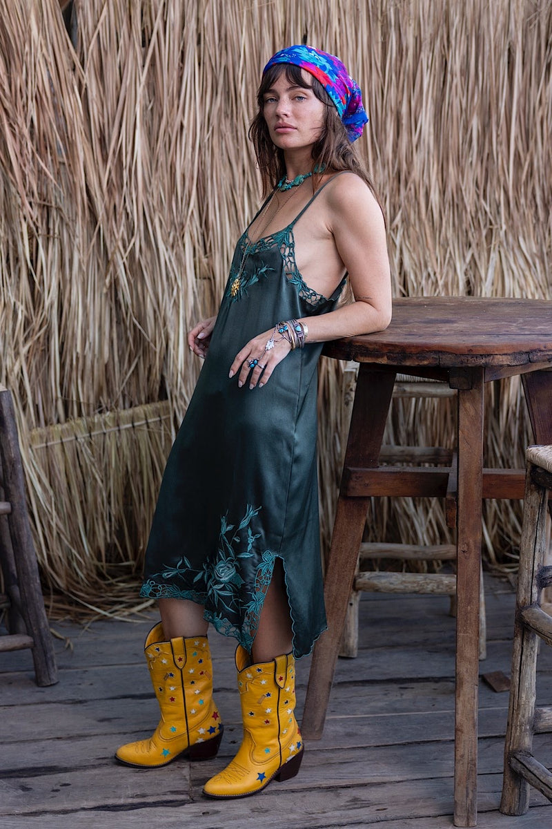 Georgia Rain Silk Slip Dress - Forest - Chasing Unicorns